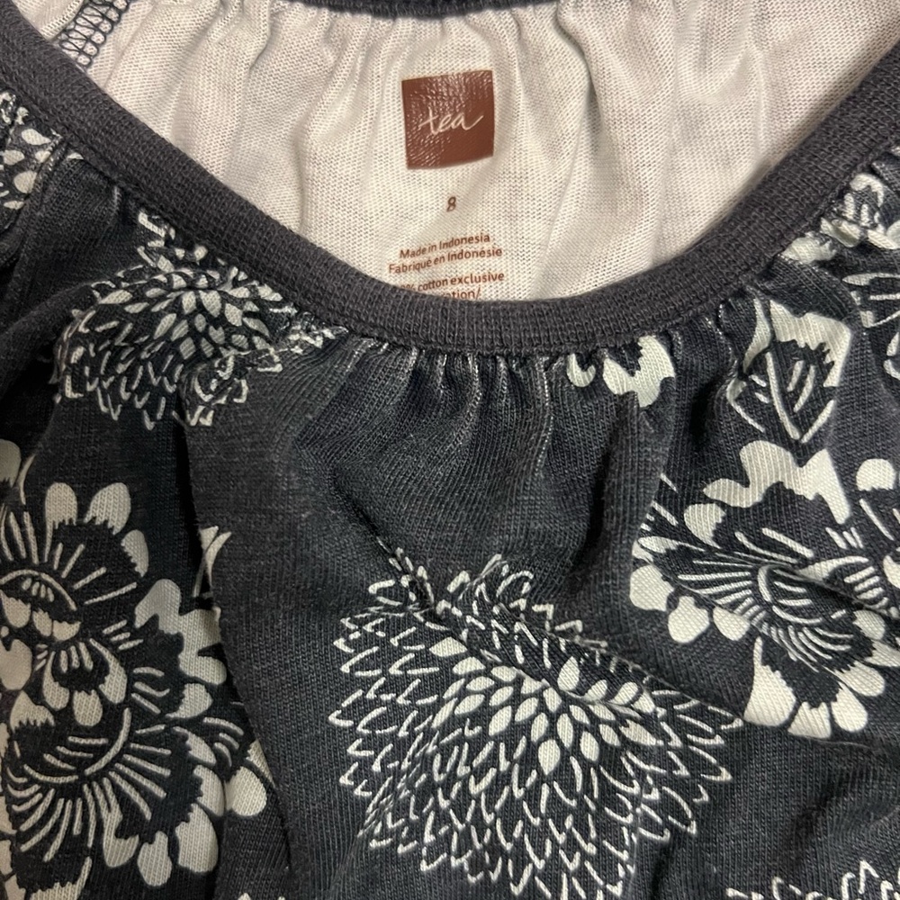 Blue cotton tea collection dress with floral design. Long sleeves, size 8